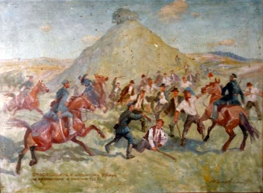 Starcie chłopów z policją w Raclawicach w kwietniu 1937 r. - (obraz Romana Breitenwalda)